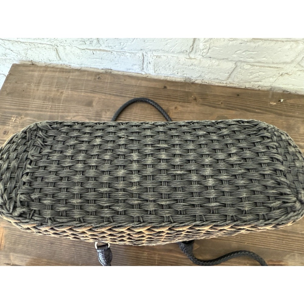 Vintage Brighton Straw & Leather Purse Tote Bag Woven Braided Straps-Tan Black - Picture 14 of 16